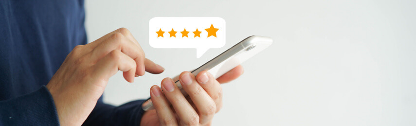 illustration of someone giving a 5 star review on cell phone